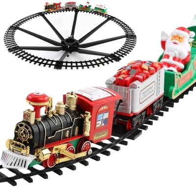 Kerstmis Treinset met Licht en Geluid - Elektrische Kerstboomtrein met Spoor - Educatief Speelgoed voor Kinderen - Nieuwjaar Cadeauset voor Jongens & Meisjes