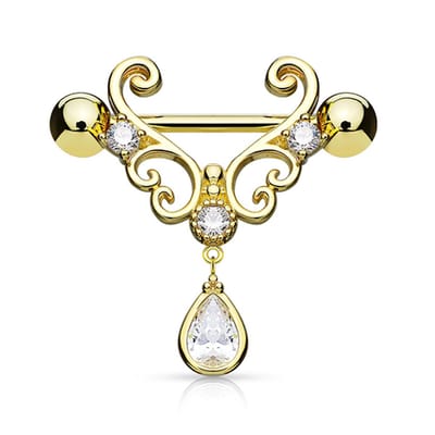 Tepelpiercing tear drup hanger 1.6x12 - goud - LMPiercings