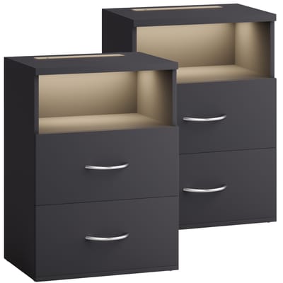 CASARIA Nachtkastje Set van 2 - LED 2 Lades 40x28x55cm - Antraciet