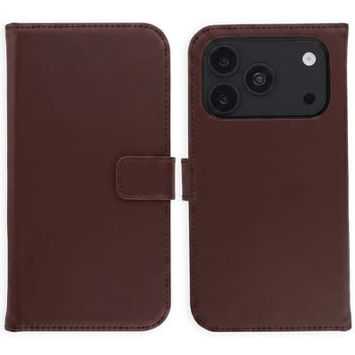 Selencia Hoesje - Geschikt voor Apple iPhone 18 Pro / 17 Pro - Echt Lederen Bookcase - Bruin