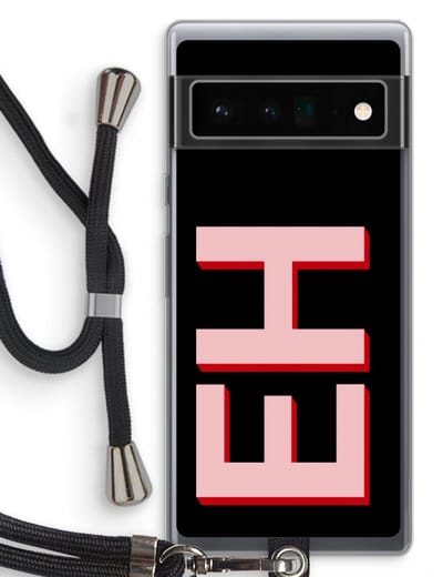 Gepersonaliseerd - Case Company® - Hoesje met koord geschikt voor Google Pixel 6 Pro hoesje met Koord - Monogram - Telefoonhoesje met Zwart Koord - Bescherming aan alle Kanten en Over de Schermrand