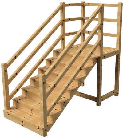 MILANO buitentrap 7 gesloten treden H122 cm - bordes L116 x B120 cm - trapleuning links en rechts - bordesleuning links en achteraan