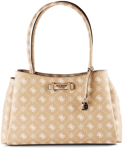 GUESS schoudertas Carrie Logo Girlfriend Carryall Biscotti Logo beige