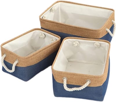 Linnen Opbergmand met Touw, Dubbelgekleurde Opbergmand voor Badkamer, Slaapkamer en Woonkamer, Ideaal voor Speelgoed en Kleding, Maat M
