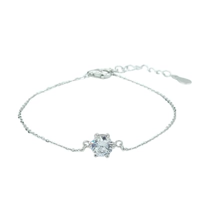 Echt zilveren armband - Minimalistisch model met sprankelend steentje - 15 + 3 cm