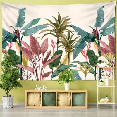 Palmblad Tapijt Wandkleed Natuurlijke Tropische Planten Boheemse Hippie Esthetiek Kamer Huisdecoratie 95x70cm gray