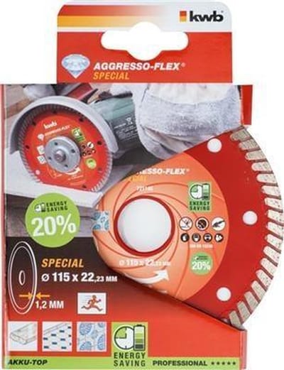 kwb 721140 Doorslijpschijf recht 115 mm 1 stuk(s) Beton, Graniet, Marmer, Keramiek, Tegels, Porseleinaardewerk, Natuursteen, Kunststeen