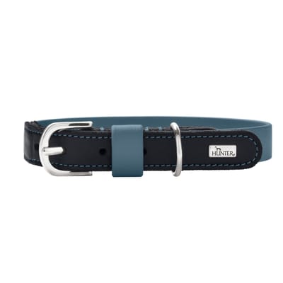 HUNTER halsband Wolmar BioThane® x leer, rokerig blauw/zwart maat S: 45 cm lang, 19 mm brede hond