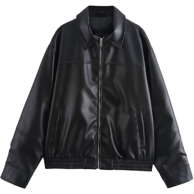 Veste d'aviateur pour femme en similicuir uni à manches longues S noir