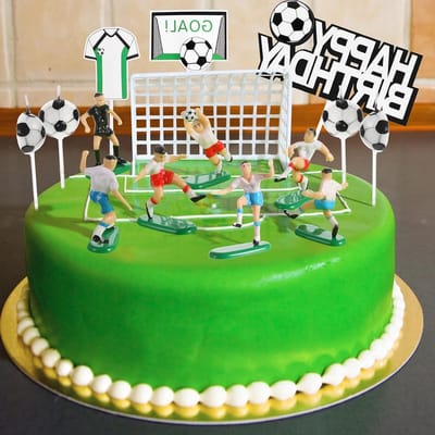 Voetbaltaartdecoratie Set - 24 Stuks Happy Birthday Taarttopper voor Voetbalthema Feest, Kinderen, Verjaardag en Sportieve Vieringen