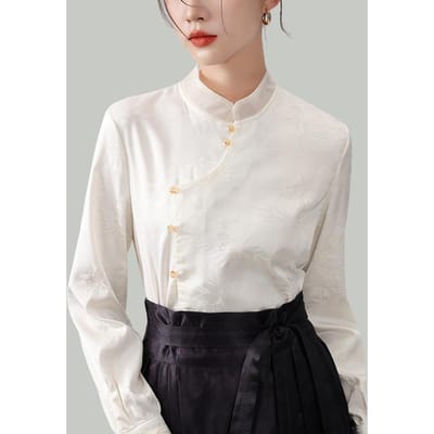 Nieuwe Chinese knoop top voor dames Nieuwe dames high-end knopen voor Chinees stijl opstaande kraag shirt M white