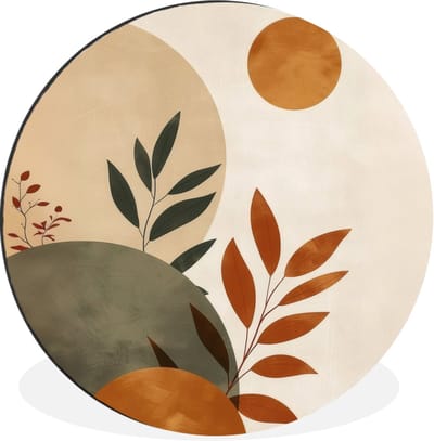 WallCircle - Wandcirkel - Muurcirkel - Vormen - Rond - Bladeren - Beige - Aluminium - Dibond - 30x30 cm - Binnen en Buiten