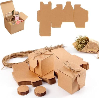50 stuks vierkante geschenkdozen van kraftpapier, bruine kartonnen dozen met deksel, ideaal voor verjaardagen en feestjes, 7 x 7 x 7 cm