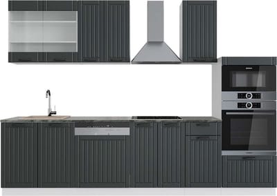 Vicco Fame-Line Complete keukeneenheid – 300 cm met hoge kast, WB Antraciet Antraciet landhuis/wit