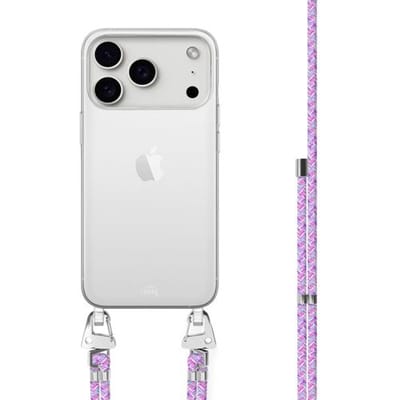 xoxo Wildhearts siliconen hoesje - Geschikt voor iPhone 17 Pro Max - Purple Fever - Telefoonhoesje - Hoesje met koord - telefoonkoord - Transparant hoesje - In lengte verstelbaar - Paars koord