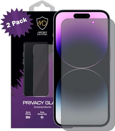 2-Pack MobyDefend Screenprotectors - Geschikt voor iPhone 14 Pro - Matte Privacy Glass Screensavers