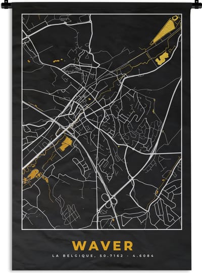 Wandkleed - Wanddoek - Plattegrond - Waver - Kaart - Goud - Stadskaart - 120x180 cm - Wandtapijt