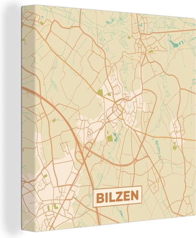 Canvas Schilderij Kaart - Plattegrond - Vintage - Bilzen - Stadskaart - 20x20 cm - Wanddecoratie