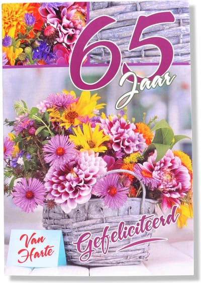 Hoera 65 Jaar! Luxe verjaardagskaart - 12x17cm - Gevouwen Wenskaart inclusief envelop - Leeftijdkaart