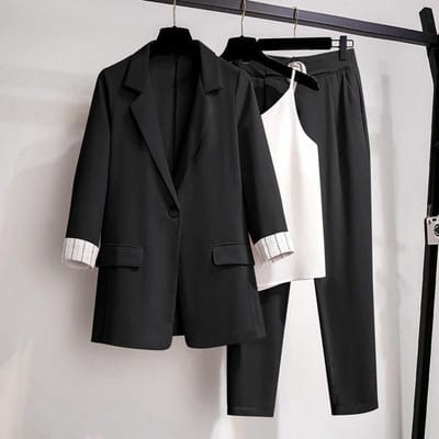 Dames Set Lange Mouw Blazer Broek Pak Kantoor Dame Trainingspak Driedelige Set Fitness Outfits Streetwear XL zwart