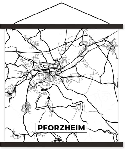 Posterhanger incl. Poster 60x60 cm - Schoolplaat - Pforzheim - Plattegrond - Kaart - Stadskaart - Textielposter - Zwarte latten - Stadskaart