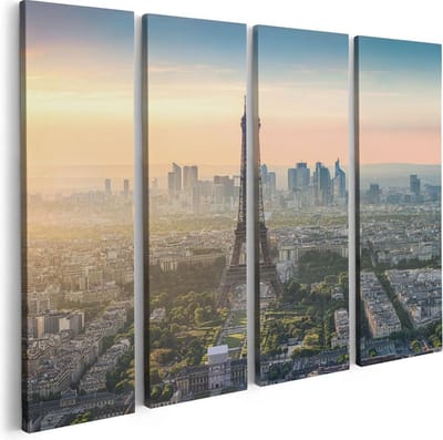 Artaza Canvas Schilderij Vierluik Skyline Van Parijs Met De Eiffeltoren - 80x60 - Foto Op Canvas - Canvas Print
