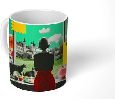 Mok - Koffiemok - Vrouw - Keuken - Katten - Doorkijk - Mokken - 350 ML - Beker - Koffiemokken - Theemok