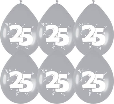 25 jaar getrouwd Jubileum thema ballonnen - 6x stuks - zilver - versiering - feestartikelen - bruiloft