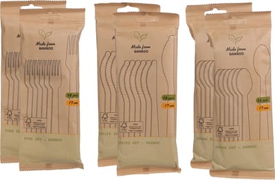 BBQ/verjaardag/camping bestek - set - mes/lepel/vork - 18 personen - bamboe - 17 cm - wegwerp