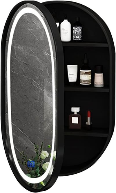 Luxe Ovale Spiegelkast Badkamer met Ontmistingsfunctie en Opbergruimte - Wandmontage Hout