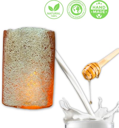 De Vitamineshop - Zeep - Natuurlijke Melk en Honing Zeep Blok met Luffa – 100% Natuurlijke & Handgemaakte Loofah Scrubzeep - Handzeep - Douchezeep - Cadeau - 120 gr