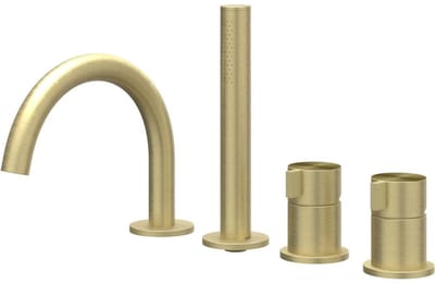 IVY Tribe Badrandcombinatie 4-Gats Mengkraan met Draaibare Uitloop en Uittrekbare Handdouche - Geborsteld RVS 316 Mat Goud PVD