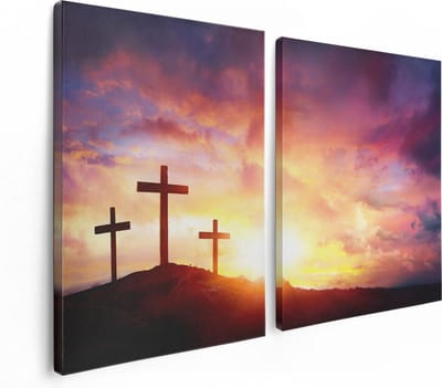 Artaza Canvas Schilderij Tweeluik Kruisiging van Jezus Christus - Drie Kruisen - 120x80 - Foto Op Canvas - Canvas Print