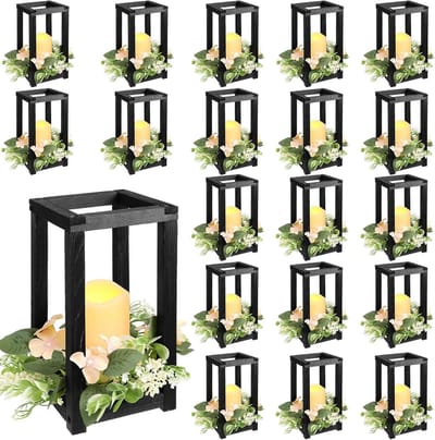 Houten Kaarslantaarns - Decoratieve Lantaarns - Feestelijke Sfeer - Inclusief LED Kaarsen - 60 Stuks - Zwart