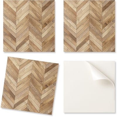 Verpakking vinyl keukentegels met een visgraatpatroon van hout, 9x30x30 cm
