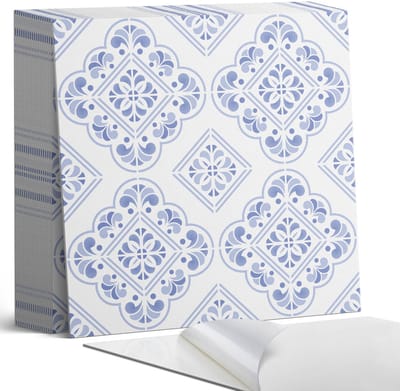 Coloray Plaktegels - Elegant decoratief patroon Zelfklevende Tegels - 20 cm x 20 cm - Blauw Plaktegels - 20 stuks - Vierkant PVC Tegels - Plaktegels Badkamer - Plaktegels Vloer - Vinyltegels Vloer Zelfklevend - Wandtegel Zelfklevend