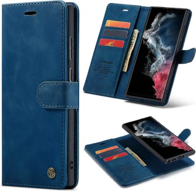 Casemania Hoesje Geschikt voor Samsung Galaxy S24 Ultra - Navy Blue - 2 in 1 Magnetic Book Case