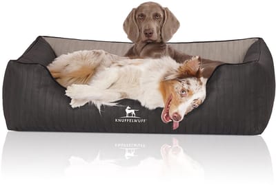 Knuffelwuff orthopedisch hondenbed Outback van laser-gewatteerd kunstleer XL 105 x 75cm zwart/grijs