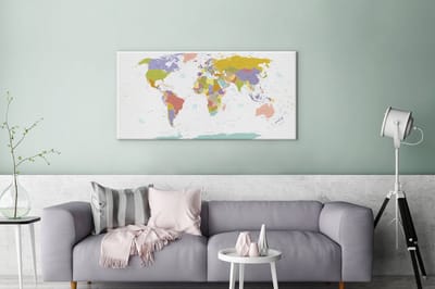 Wereldkaart pastel kleurrijk canvas | Wereldkaart Canvas Schilderij 100x50 cm
