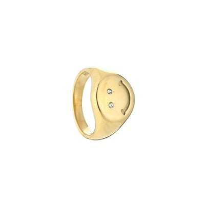 Bijoutheek Ring Zegel Smiley Witte Stenen Goud JE13718 (MAAT 16-18mm)
