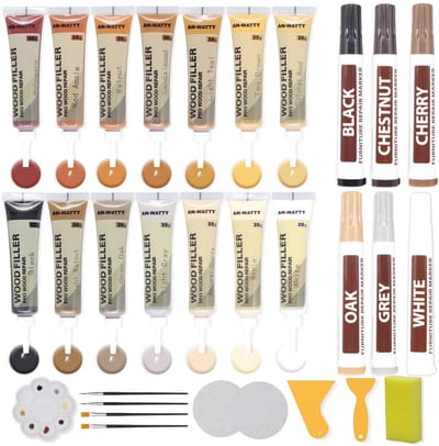 Dailygoods- Laminaat Reparatie Set Professionele All-in-One - Meubel Reparatie Stift - Hout Reparatie Set - Houtvuller - Hout Plamuur - 14 Houtvullers/6 Stiften/10 Gereedschappen - Meubelreparatie