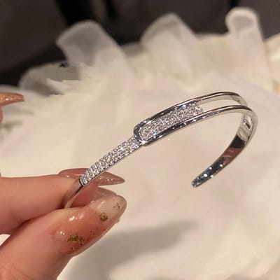 925 Sterling Zilver Zirkonia Inline Opening Armband Glamoureuze Glanzende Handjuwelen Party Cadeau Mode Dames Sieraden gray