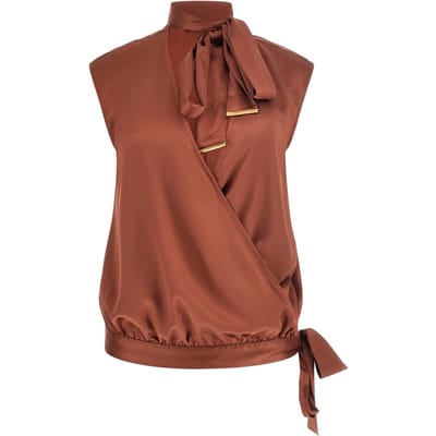 GUESS Marciano By  Linda Wrap Top Terre Di Siena Size: 38 | Blouses Outlet | Dames | Bruin