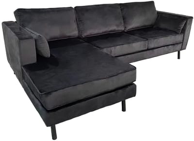 Hoekbank Hilde 270cm loungebank zwart velvet links bankstel hoeksalon zetel