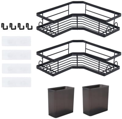 OKWISH Losse Planken - Douchemand Zonder Boren - Zwart Badkamer Rek - Hoek Rek Badkamer - Roestvrij Staal - Douche Rekje - RVS -Zwart
