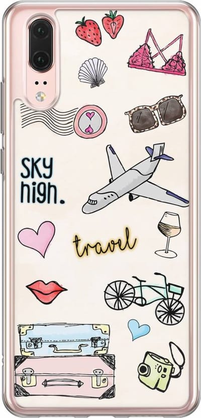 Casimoda® hoesje - Geschikt voor Huawei P20 - Let's Travel - Siliconen/TPU - Soft Case - Bruin - Geen opdruk