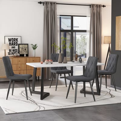 Gutent Eetkamerstoelen (4 stuks), (geen tafel), Donkergrijs, set van 4 gestoffeerde designstoelen, twill linnen eetkamerstoelen, keukenstoelen met rugleuning, linnen stoelen met metalen frame en metalen poten