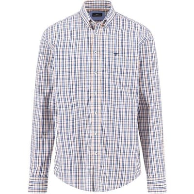 Fynch-Hatton Overhemd Multi Combi Check Button-Down Peach-Blue / male