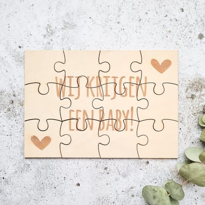 Houten puzzel A5 | Zwangerschapsaankondiging | Bekendmaking zwangerschap | Wij krijgen een baby!