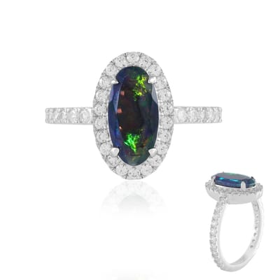Cavill - 925 Sterling Zilver Ring - Ethiopische Opaal 1,07 ct & Pavé Zirkonia 2,22 ct - Geplatineerd - Elegant Ovaal Design